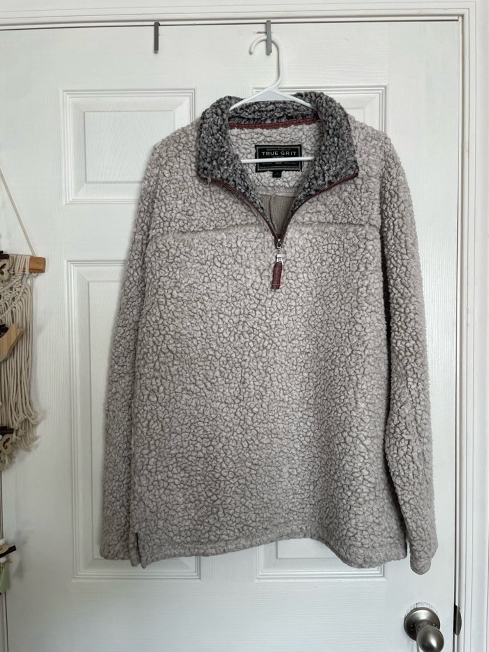 True Grit Women’s Med Light Gray Sherpa Zip Pullover with Dark Gray Collar Trim